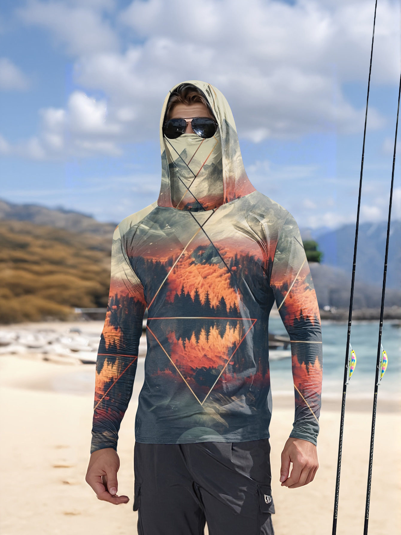 Fishing Mask Sun Protection - Męska bluza wędkarska z kapturem i
