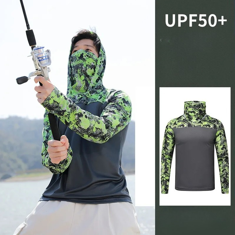 Fishing Mask Sun Protection - Koszula wędkarska z kapturem męska odzież