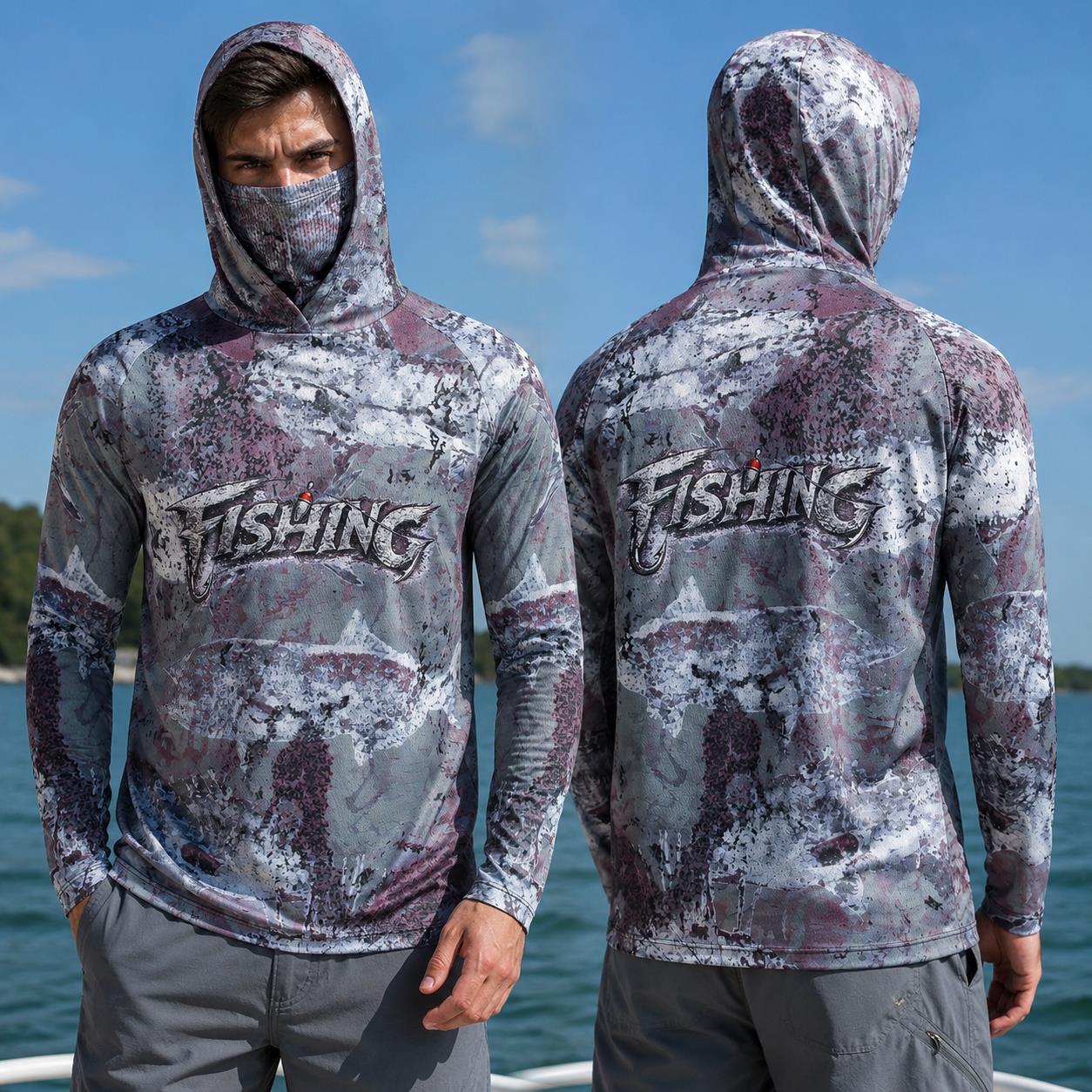 Fishing Mask Sun Protection - Koszulka wędkarska z kapturem męska odzież